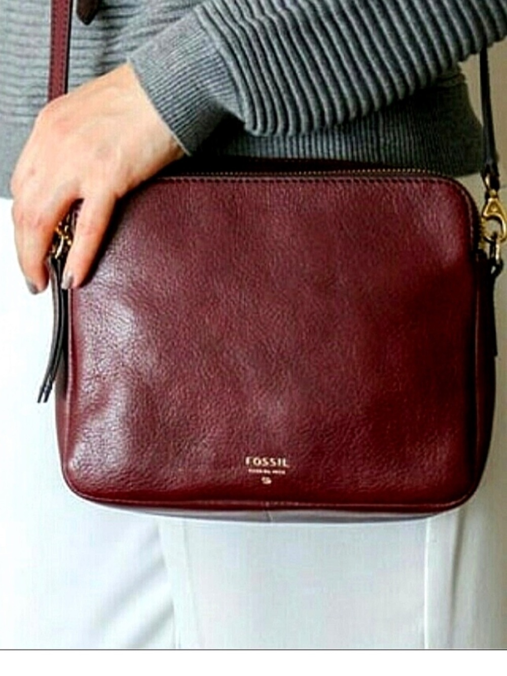 Fossil Sydney Leather Crossbody Bag in Burgundy brownish tone